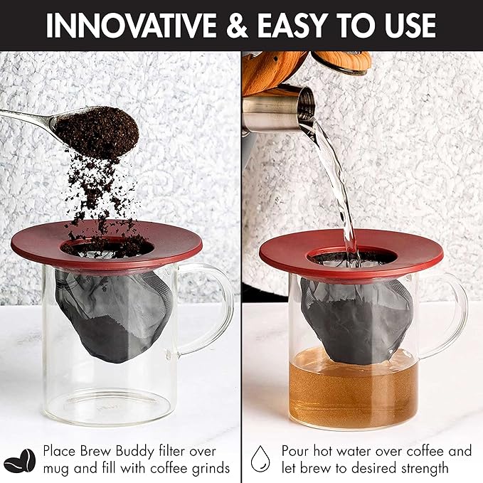 Primula Brew Buddy Portable Pour Over, Reusable Fine Mesh Filter, Dishwasher Safe, Single Cup of Coffee or Tea at Any Strength, Ideal for Travel or Camping, 404.88 milliliters, Red (Pack of 6)