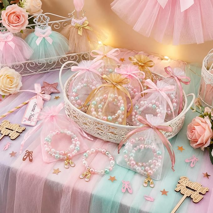 Ecally 12 Pcs Ballerina Party Favors Ballerina Bracelet Bulk Dance Bracelet Gift Party Supplies for Women Costume Jewelry Princess Toddlers Kids Girls