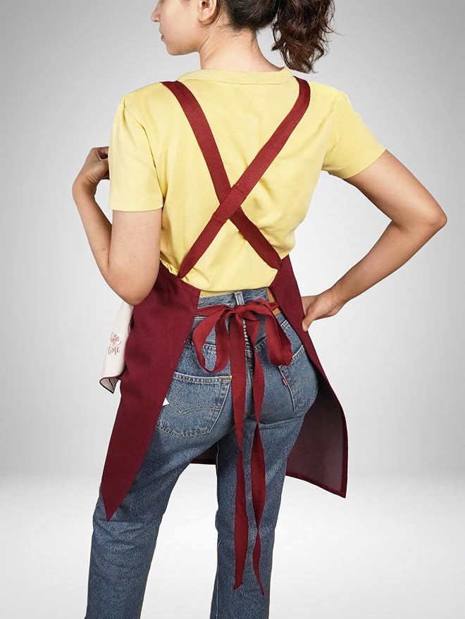 Cotton Crossback Apron with Waterproof Lining, 2 Pockets, Adjustable Water-Resistant Chef Apron - Image 9