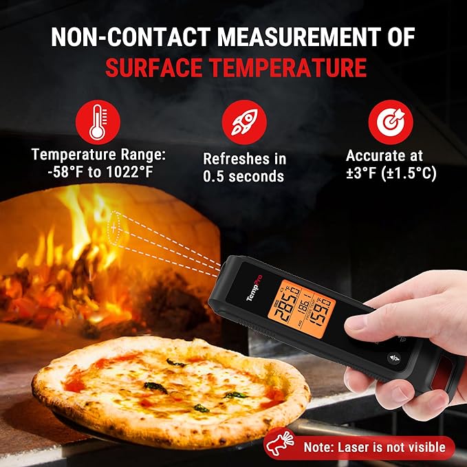 TempPro 2-in-1 Instant Read Thermometer for Cooking, Infrared Thermometer with Meat Probe, Non-Contact Laser Meat Thermometer for Griddle Grill Pizza Oven, Black (Previously ThermoPro)