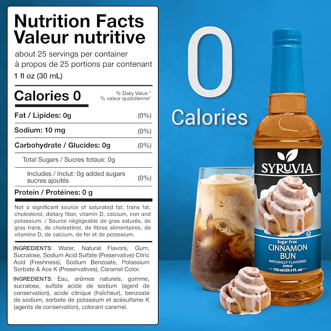Syruvia Sugar Free Coffee Syrup, Cinnamon Bun Flavored Syrup for Drinks, Lattes, and Desserts – 25.4 fl oz, With Pump - Image 2