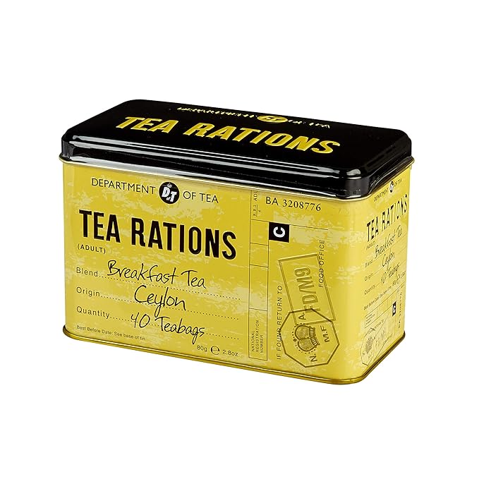 New English Teas Tea Rations Tea Tin with 40 English Breakfast Teabags, World War 2 Memorabilia
