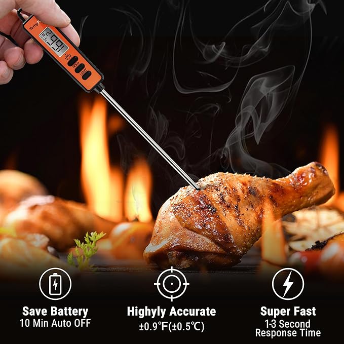 TempPro TP01A Digital Meat Thermometer for Cooking Candle Liquid Deep Frying Oil Candy, Kitchen Food Instant Read Thermometer with Super Long Probe, Backlit, Lock Function (Previously ThermoPro)
