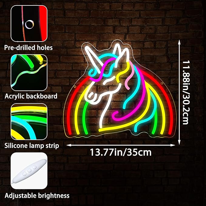 Unicorn Neon Sign for Wall Decor Dimmable Rainbow Unicorn LED Neon Light for Girls Room Decor Colorful Anime Signs for Kids Room Bedroom Party Birthday Gifts for Girls Kids Size 13.8 * 11.9in(P041)