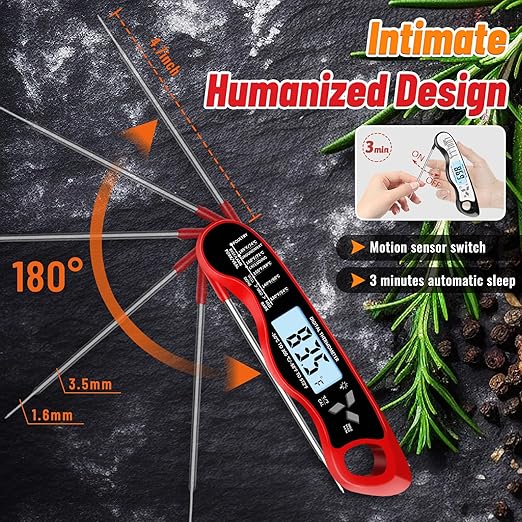 Meat Thermometer, IP67 Waterproof Digital Meat Thermometer with Backlight, Hold Function & Magnet for Grill, BBQ, Candy, Beef,Turkey
