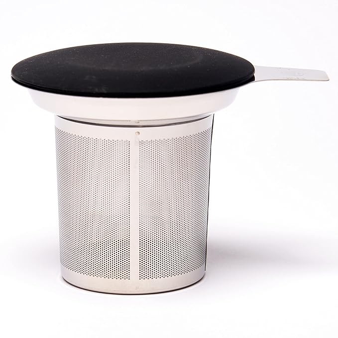 August Uncommon Tea Infuser – 18/8 Stainless Steel Mesh Tea Strainer with Silicone Lid – Extra Fine BPA Free Loose Leaf Tea Filter – Fits Most Mugs and Teapots (L 4.25" x W 4.125" x H 3.5)