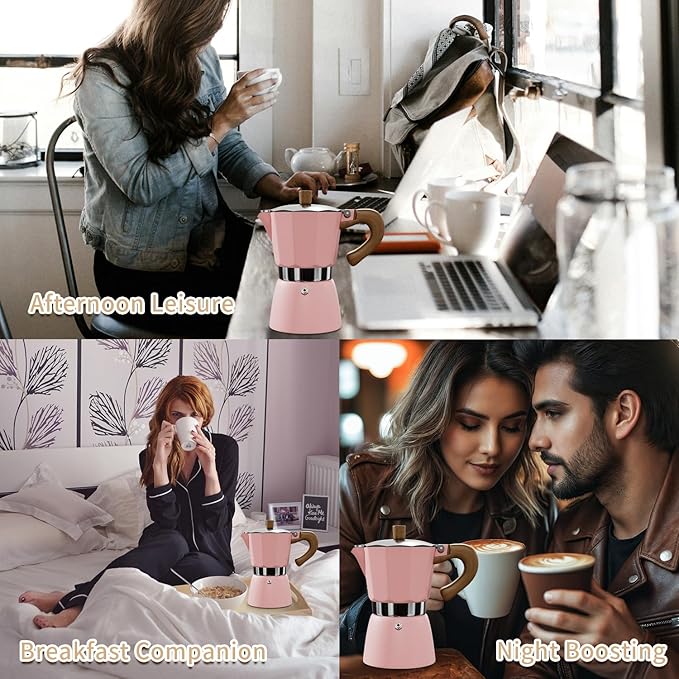 ShanSon Moka Pot Stovetop Espresso Maker 3 Cup 5 oz Italian Coffee Maker Manual Cuban Coffee Percolator Machine Italian Espresso Greca Coffee Maker for Cappuccino or Latte,Pink