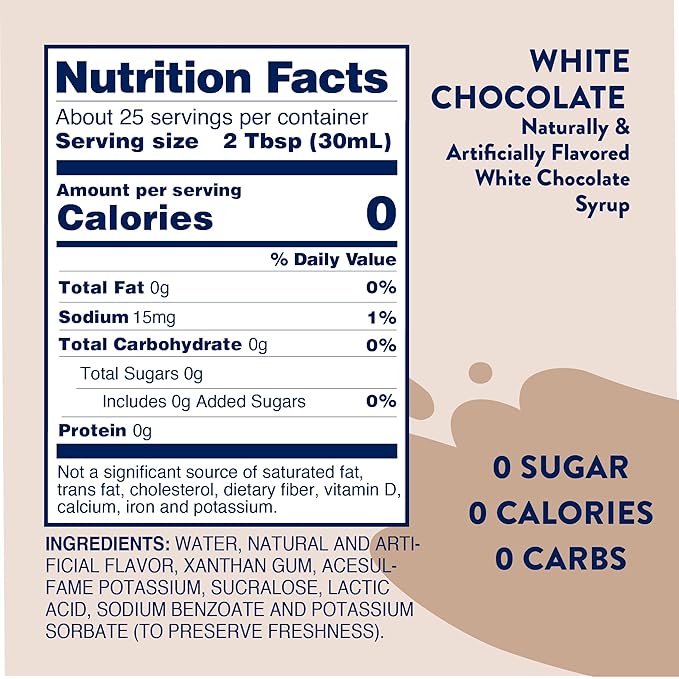 Jordan's Skinny Mixes Syrups Sugar Free Coffee Syrup, White Chocolate Flavor Mix, Zero Calorie Flavoring for Lattes, Protein Shake, Cocktail & More, Gluten Free, Keto Friendly, 25.4 Fl Oz (Pack of 2)