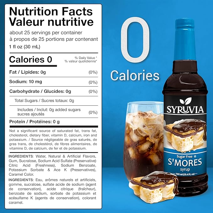 Syruvia Sugar Free Coffee Syrup, S'mores Flavored Syrup for Drinks, Lattes, and Desserts – 25.4 fl oz