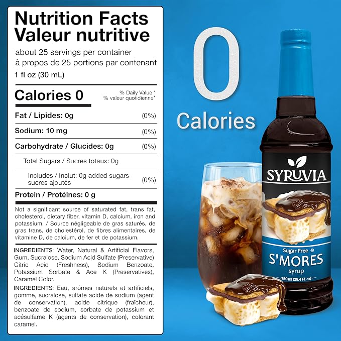 Syruvia Sugar Free Coffee Syrup, S'mores Flavored Syrup for Drinks, Lattes, and Desserts – 25.4 fl oz, With Pump - Image 2