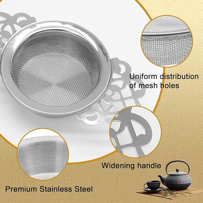 2 Pack Tea Strainers with Drip Bowls Stainless Steel Mesh Tea Infusers Loose Leaf Tea Filter with Handles Tea Steeper for Tea Juice Coffee Drinks, Silver