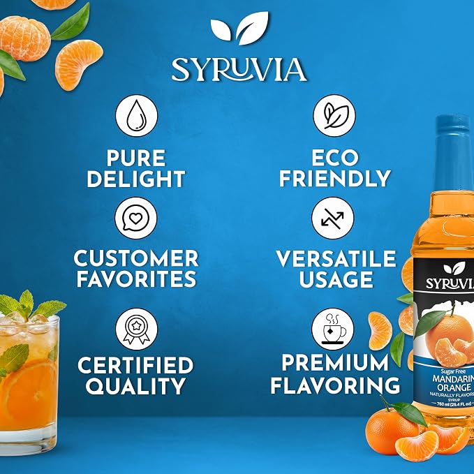 Syruvia Sugar Free Mandarin Orange Flavored Syrup for Drinks, Cocktails, Lemonades, Iced Teas and Desserts – 25.4 fl oz, With Pump - Image 5
