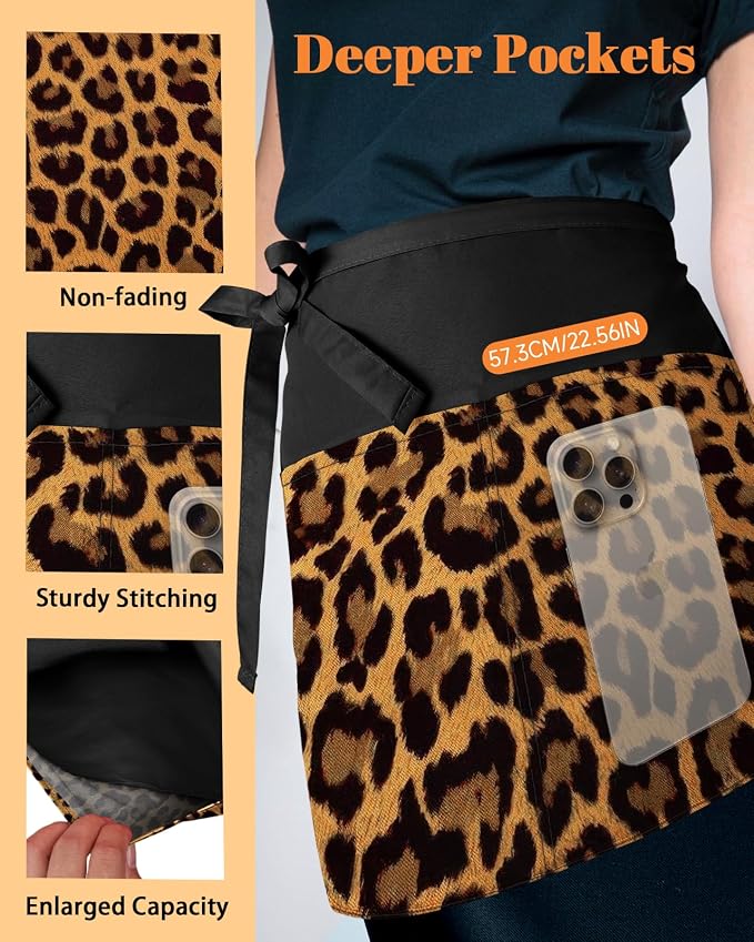 Slohif Reversible Server Apron 6 Pockets - Waist Apron for Waitress Women Half Serving Short Apron for Waiter - Image 5
