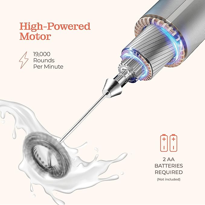 Powerful Handheld Milk Frother, Mini Milk Foamer, Battery Operated (Not included) Stainless Steel Drink Mixer with Frother Stand for Coffee, Lattes, Cappuccino, Frappe, Matcha, Chocolate (Teal/Pink)