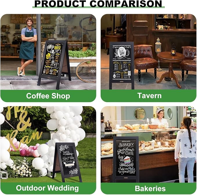 Large Sandwich A-Frame Chalkboard Sign - 40 x 20 Inches Magnetic Wooden Chalk Board for Sidewalk, Stand up Double-Sided Outdoor Easel Display for Restaurant Cafe Shop Wedding Party or Business（Black） - Image 7