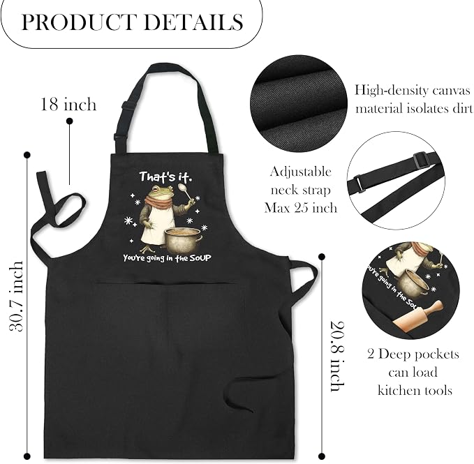 Humor Funny Frog Apron with Pockets, Gifts for Frog Lovers, You're Going in the Soup Sarcastic Animal Waterproof Adjustable Cooking Apron for Kitchen Dishwashing Grilling - Image 6