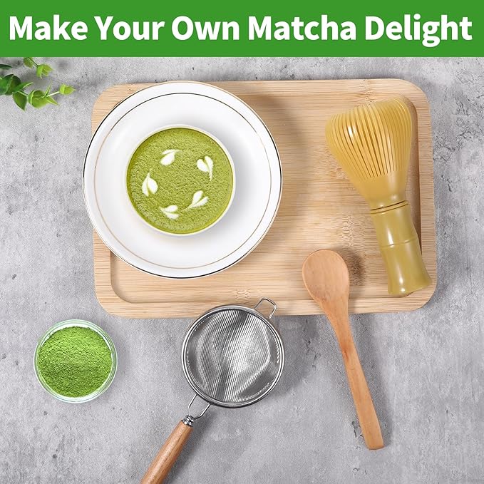 Matcha Whisk Tools Set, PP Resin Matcha Stirrer Green Tea Powder Preparation Prepare Japanese Tea, Includes 1 Whisk & 1 Sifter & 1 Spoon
