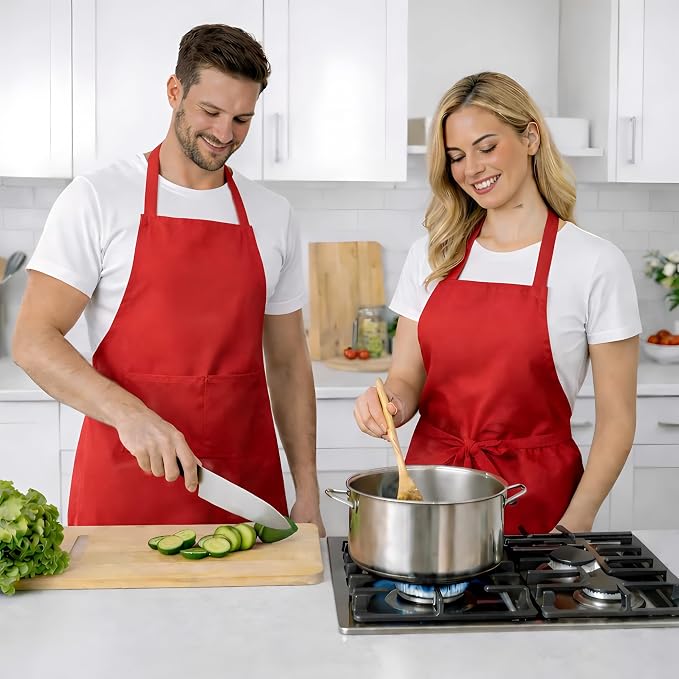 8 Pack Aprons Bulk with Pockets, Unisex Apron with Extra Long Ties for Chef, Cooking Classes, Painting, BBQ - Image 6