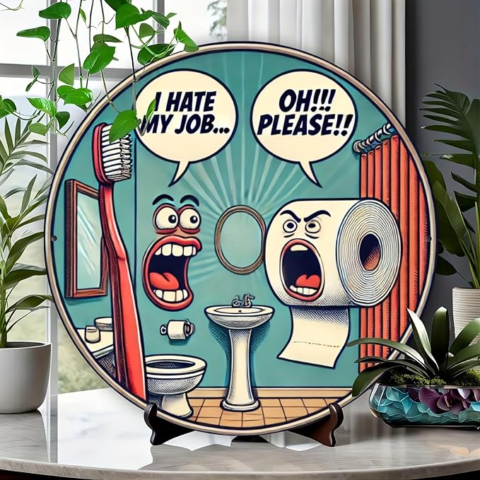 Room Decor 1pc Retro Aluminum Bathroom Sign, 8x8 inch Vintage Illustration, Humorous Toilet Theme Wall Art for Home, Office, Hotel Decor - Image 2