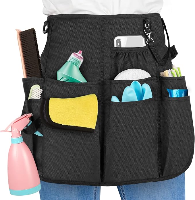 LoDrid Professional Cleaning Apron with 9 Pockets and Waist Belt, Black | Adjustable Cleaning Caddy Aprons for Cleaning Work of House Hotel by LoDridDirect