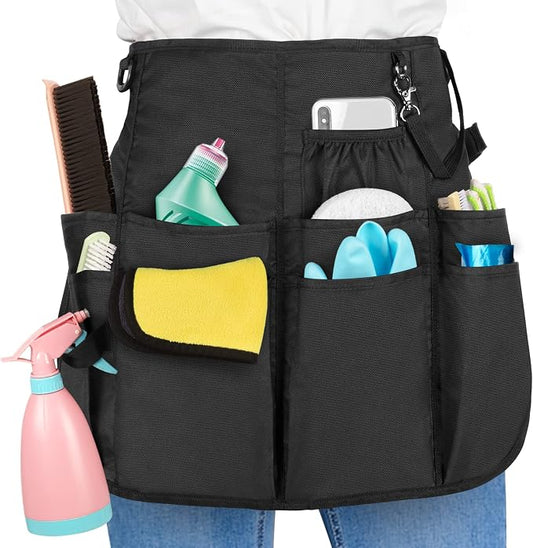 LoDrid Professional Cleaning Apron with 9 Pockets and Waist Belt, Black | Adjustable Cleaning Caddy Aprons for Cleaning Work of House Hotel by LoDridDirect