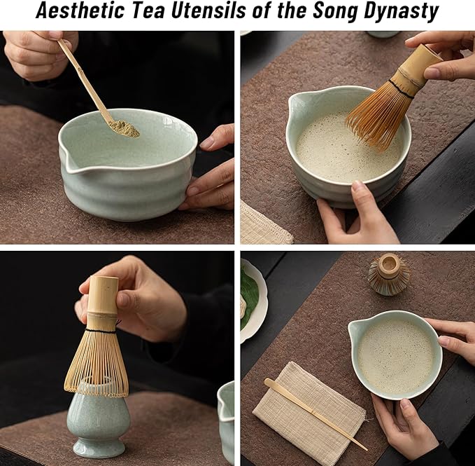 Matcha Whisk Set, Handmade Traditional Starter Set with Tea Spoon, Secure Japanese Tea Accessories for Tea Lovers and Beginners