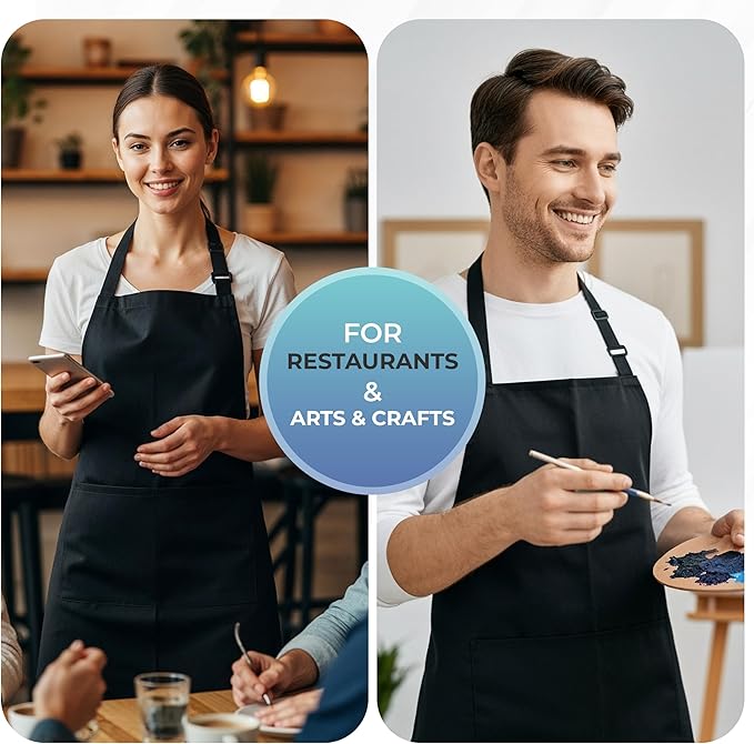 Utopia Kitchen 4 Pack Bib Apron Adjustable with 2 Pockets, Water and Oil Resistant, Cooking Kitchen Chef Apron for Women Men