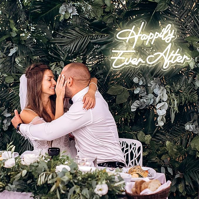 Happily Ever After Neon Sign for Wall Decor, Wedding Neon Lights Sign Dimmable USB Powered LED Sign for Bedroom Home Bar Wall Decor Anniversary Valentine's Celebrations Wedding Party