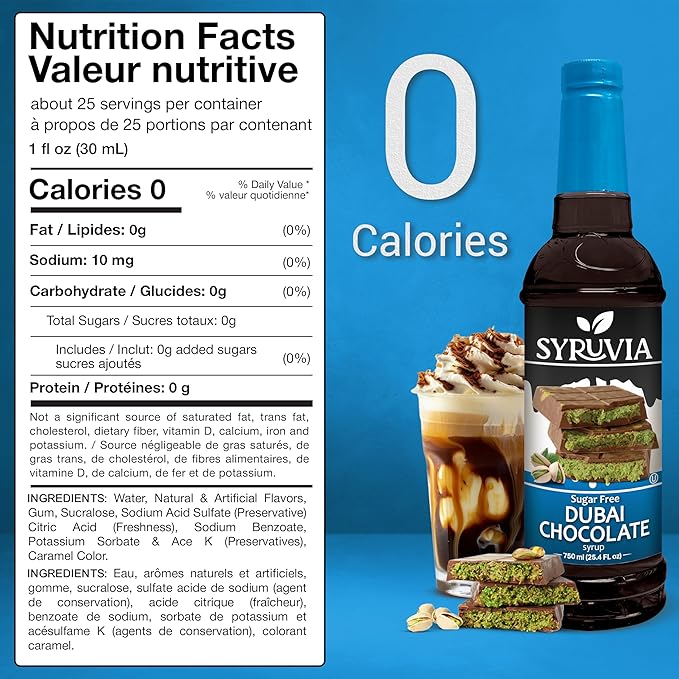 Syruvia Sugar Free Coffee Syrup, Dubai Chocolate Flavored Syrup for Drinks, Lattes, and Desserts – 25.4 fl oz