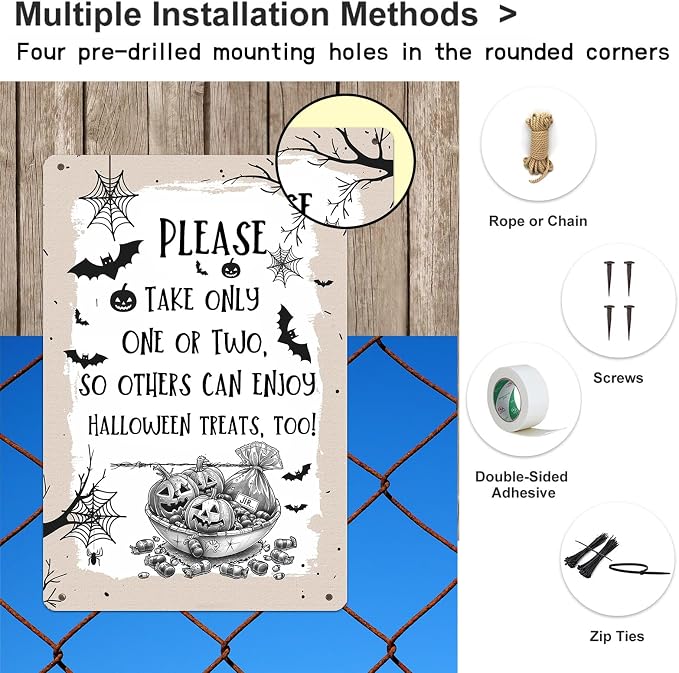 KanaAt Funny Halloween Trick or Treat Metal Sign Please Take Only One or Two Tin Sign Halloween Candy Vintage Decor for Home Kitchen Porch Yard Front Door Party Decor 8x12 inch, diany-m93 - Image 3