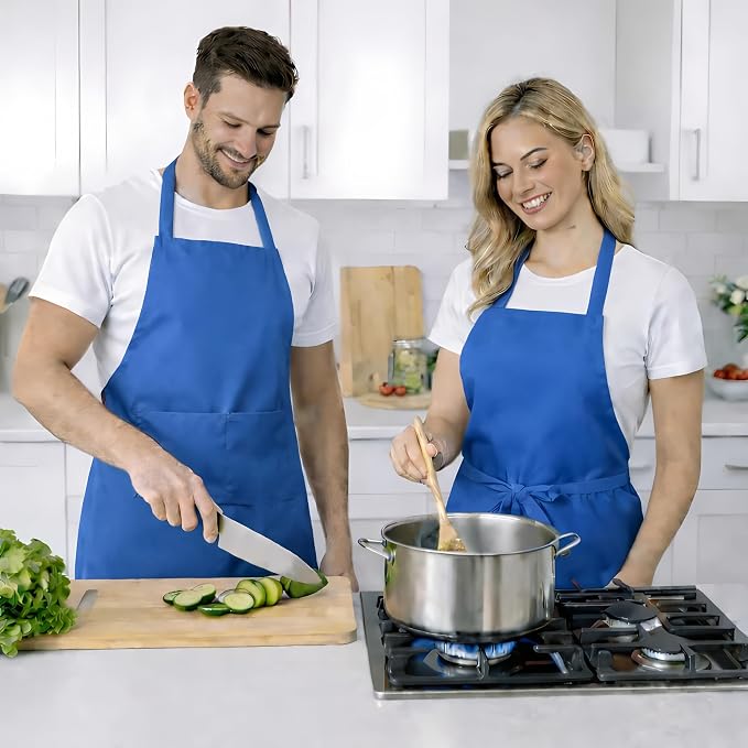 8 Pack Aprons Bulk with Pockets, Unisex Apron with Extra Long Ties for Chef, Cooking Classes, Painting, BBQ - Image 6
