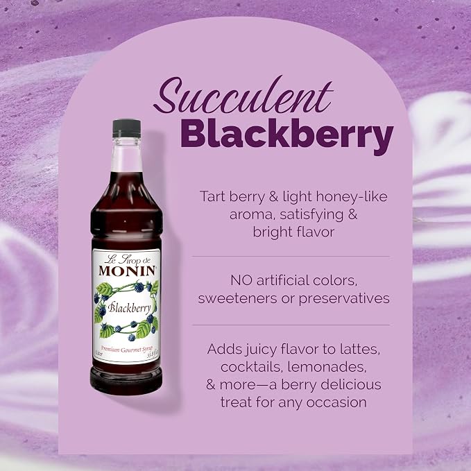 Monin - Blackberry Syrup, Delicious Berry Flavored Syrup, Cocktail Syrup, Authentic Flavor Drink Mix, Simple Syrup for Iced Tea, Lemonade, Cocktails, & More, Clean Label, Gluten-Free (1 Liter) - Image 3