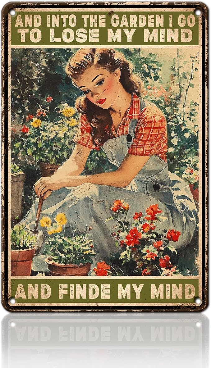 And Into The Garden I Go To Lose My Mind And Find My Soul Metal Sign Retro Tin Sign Wall Decor for Farmhouse Kitchen Cafe Home Yard 12×8 Inch by Unknown