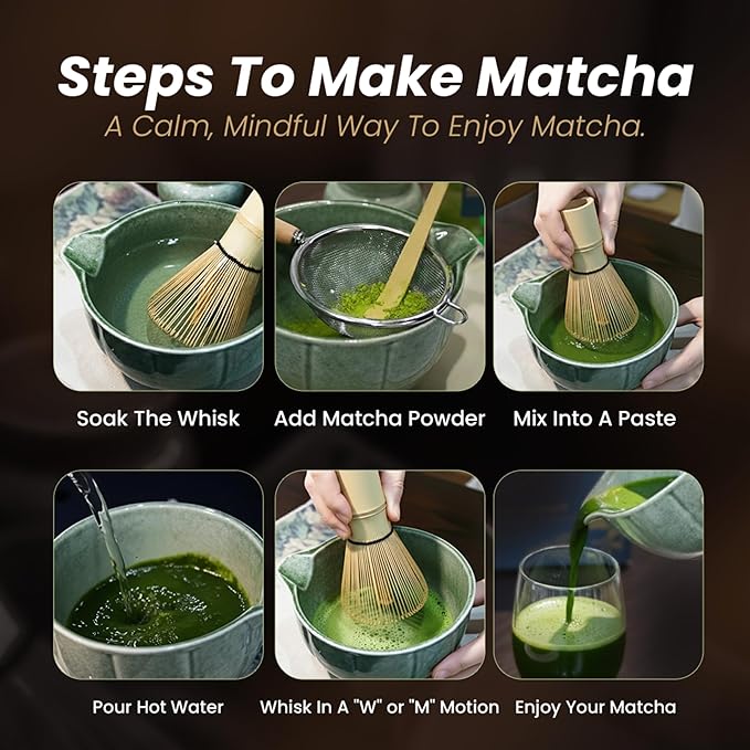 12-Piece Matcha Whisk Set - Complete Matcha Kit Including Matcha Bowl with Spout, Bamboo Whisk, Bamboo Straws, Scoop with Holder, Sifter with Wooden Handle & More - Premium Matcha Gift Set