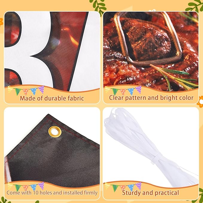 Tegeme Barbecue Banner Sign 2x10 ft/ 24x120 Inch Large Oxford Fabric BBQ Banner Barbecue Birthday Party Decorations Backdrop with 10 Grommets for Easy Hang Indoor Outdoor