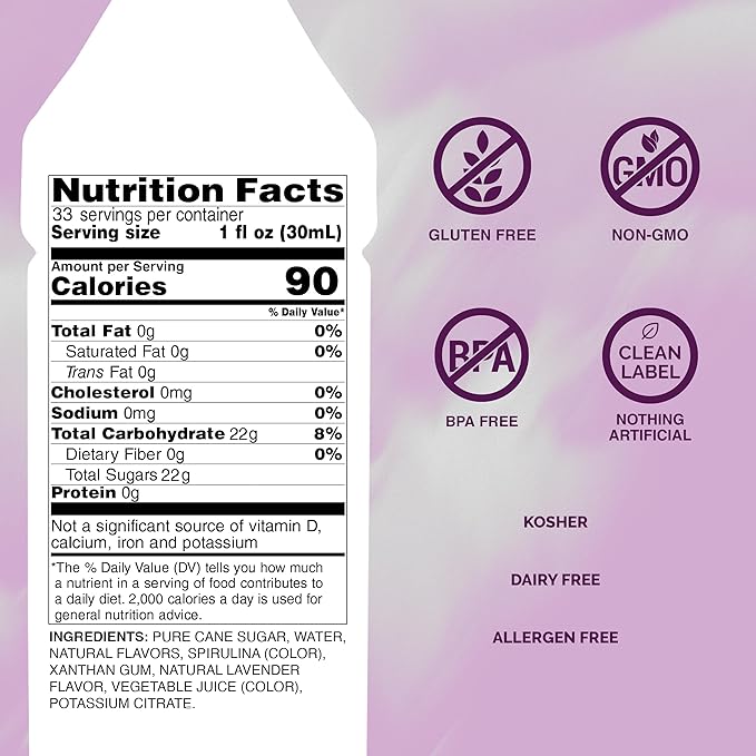 Monin - Lavender Syrup | Aromatic & Floral, Premium Syrup for Cocktails, Lattes & More | Clean Label with No Artificial Flavors, No Artificial Preservatives (BPA Free Bottle, 1 Liter, 4-pack)