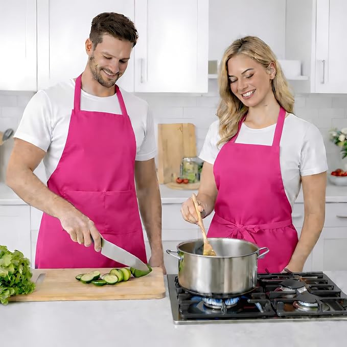 8 Pack Aprons Bulk with Pockets, Unisex Apron with Extra Long Ties for Chef, Cooking Classes, Painting, BBQ - Image 6