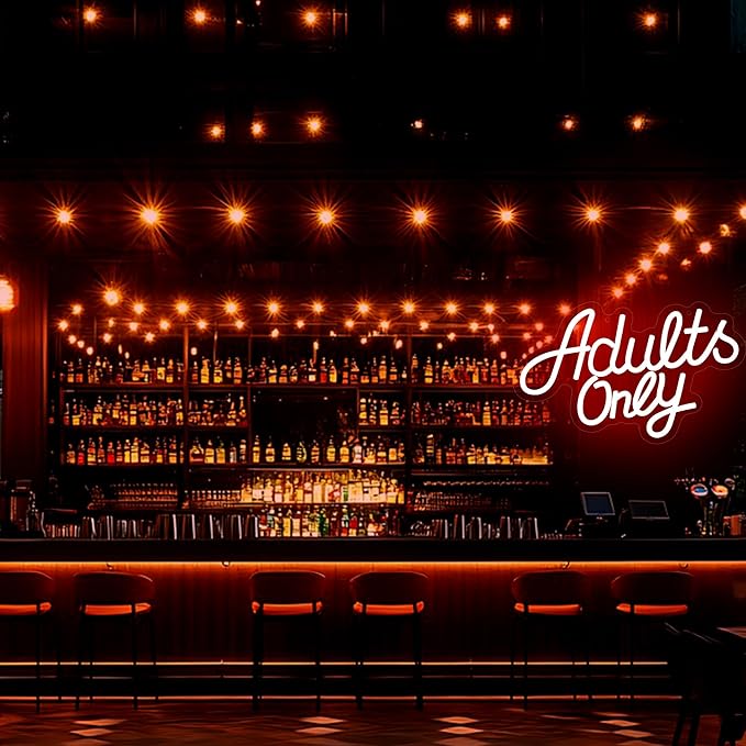 Adults Only Neon Sign for Wall Decor Red Text Light Up Sign Business Signs Neon Signs for Man Cave Garage Decor for Bar Pub Party Live Bedroom Hotel USB Powered LED Wall Art Size 12.8*8.1in（GLND350）