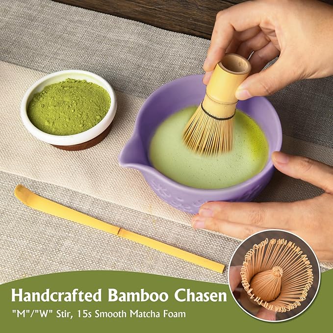 Matcha Whisk Tea Set Kit: Japanese Matcha Kit - Ceramic Bowl Bamboo Whisk Chasen Holder spoon Measuring Scoop Sifter - Traditional Practical for Tea Ceremony Breakfast Lattes - Home Kitchen Christmas