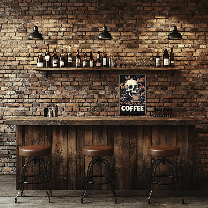 Funny Vintage Coffee Lovers Tin Sign Collection Wall Art – Retro Wall Decoration For Cafe Bar/Garage/Man Cave/Kitchen, 8x12 Inches (G - Gothic Style Skull Coffee, 12X8X0.08 IN) - Image 2