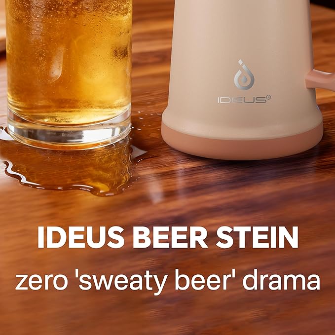 Ideus Insulated Beer Stein, 24/32oz Stainless Steel Double Walled Beer Mug Giant Bar Drinkware Metal Beer Cup with Big Grip Handle (Pale Nude, 34 ounces (1,000ml))
