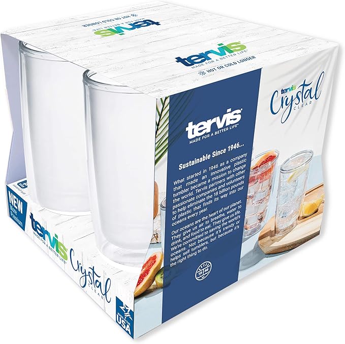 Tervis Crystal Clear Tabletop Made in USA Double Walled Insulated Tumbler Travel Cup Keeps Drinks Cold & Hot, 16oz - 4pk, Classic
