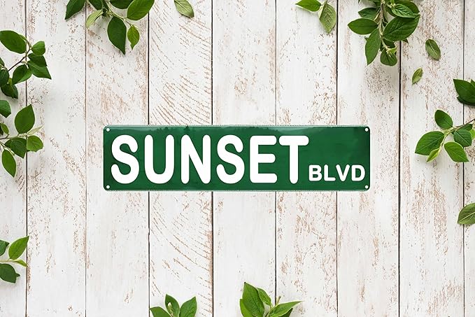 Sunset Blvd Metal Sign 4x16in Retro Hollywood Street Plaque for Home Wall Bedroom Living Room Office Decor