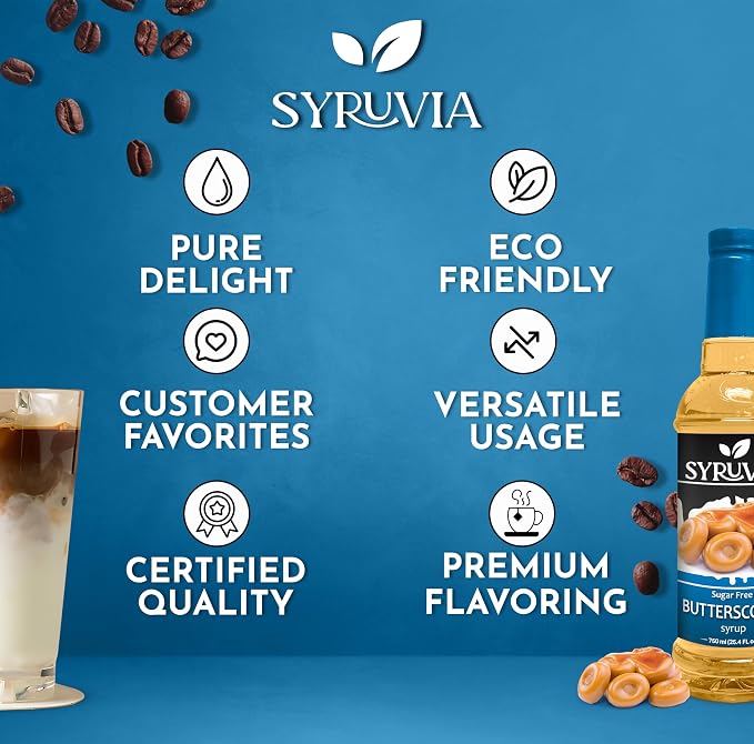 Syruvia Sugar Free Coffee Syrup, Butterscotch Flavored Syrup for Drinks, Lattes, and Desserts – 25.4 fl oz, With Pump - Image 5
