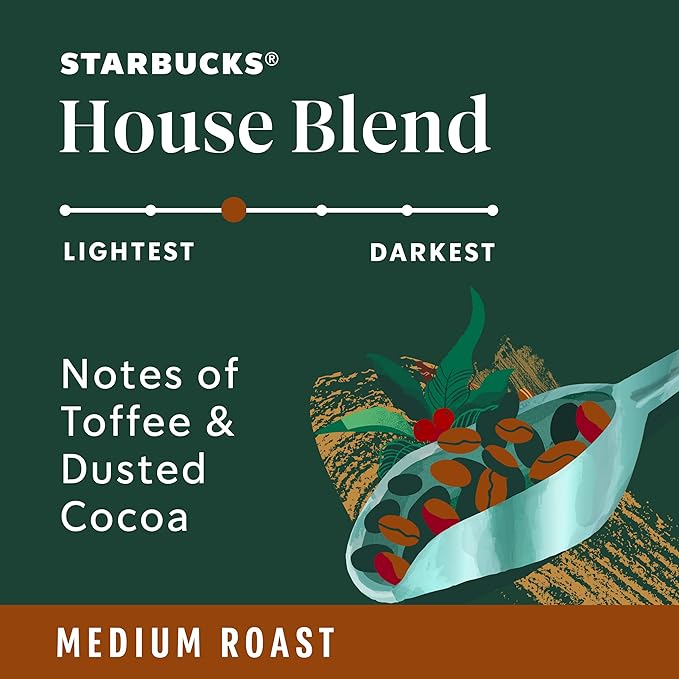 Starbucks K-Cup Coffee Pods, Medium Roast Coffee, House Blend, 100% Arabica, 1 box (10 pods)