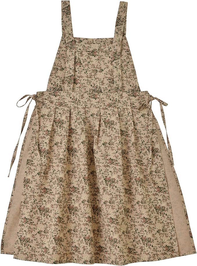 Japanese Cotton Linen Cross Back Apron with Pockets,Fashion Pinafore Dress for Gardening Painting Cleaning Cooking by FADUOFA