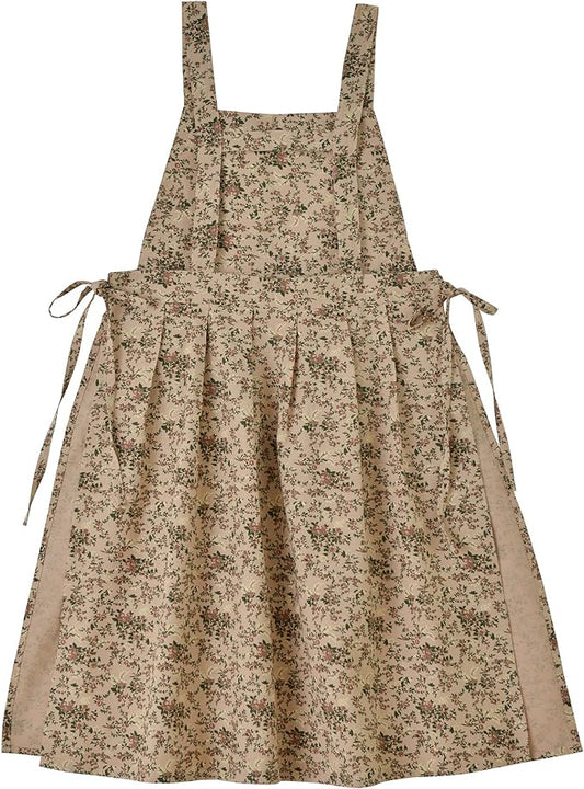 Japanese Cotton Linen Cross Back Apron with Pockets,Fashion Pinafore Dress for Gardening Painting Cleaning Cooking by FADUOFA