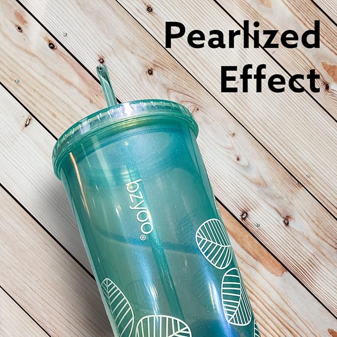 bzyoo SIP 24oz (710ml) Double Wall Plastic Tumbler with Lid and Straw Cold Drink Travel Mug Reusable Ice Coffee Tea Cup Perfect for Office Poolside Parties Gifts Color: Pearl Green