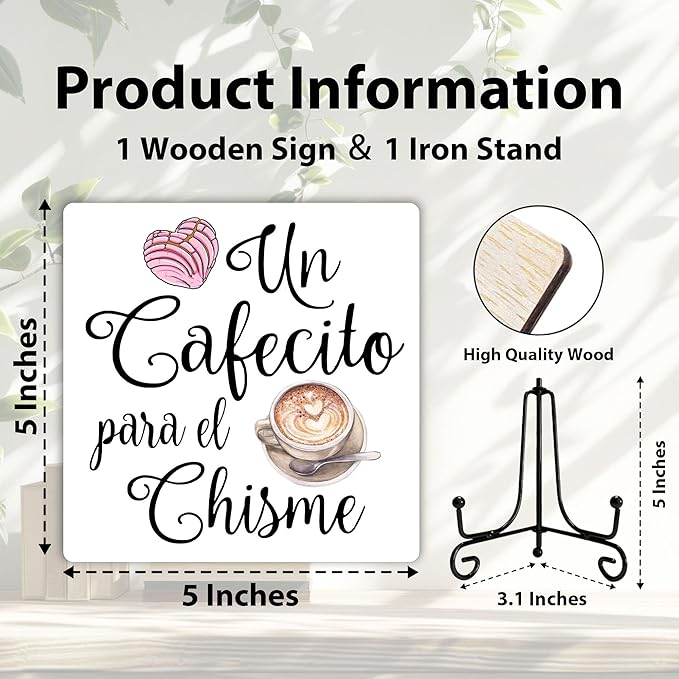 Stylish Cafe Station Decor, Coffee Bar Sign, Pink Signs for Station, Gifts for Coffee Lovers, Rustic Farmhouse Home Office Kitchen Decoration Bar Favor and Accessories 5 x 5 Inches-107