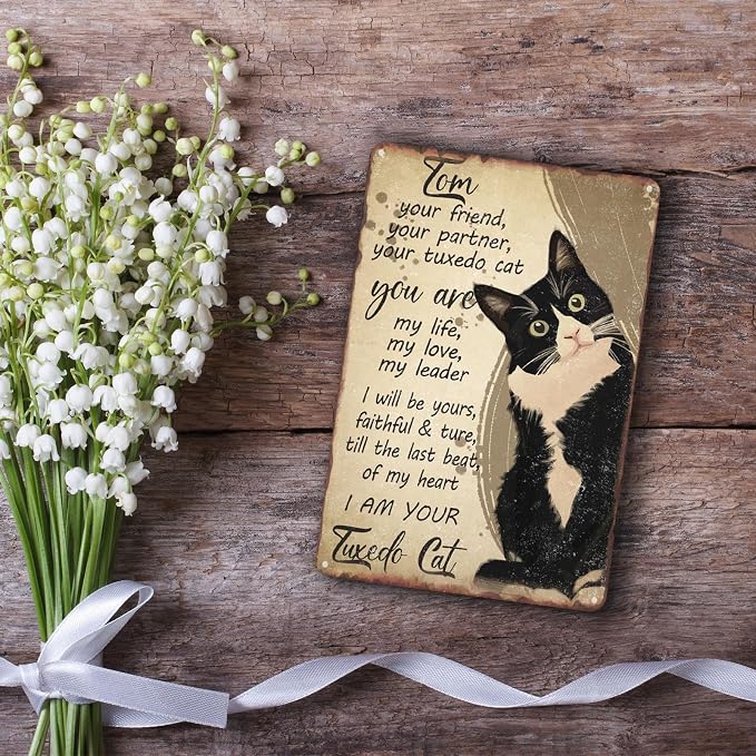 Black Cat Metal Sign I Am Your Friend Your Partner Your Cat You Are My Life Tin Sign For Home Office Living Room Bar Cafe Club Wall Decor Hanging Painting 12 X 8 Inch - Image 7